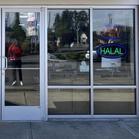 LED Halal Neon Sign, 16"x 8", Business Signboards for Butcher Kebab Shop, Grocery Store, Halal Food Store, Butcher/Meat Shop, Café/Lounge, Home Bar, Black Acrylic Backboard, Storefront Decor