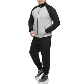 L.gonline Men's Germany Tracksuit | Made From 100% Cotton | Training Jacket with Zip | Sweatpants with Drawstring | Sports Suit with Ribbed cuffs | S - 3XL - gray, size: xxl