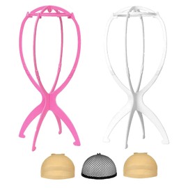 WXYYKX 2 x Wig Stands, Detachable Wig Holder Instead of Styrofoam Head, Ideal for Drying Wigs, Hairpieces with Extra Wig Nets (White & Pink)