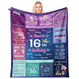 Girls 16th Birthday Gifts - 16th Birthday Throw Blanket for Girl 150x130CM - 16th Birthday Decorations for Girl Bed Throws 150x130CM - Pratical Gift for Girls Friends Daughter Bestie Sister