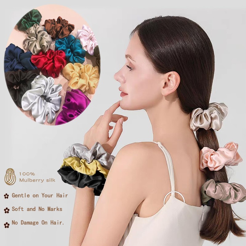 100% Mulberry Silk Scrunchies - 16 Momme Satin Hair Ties