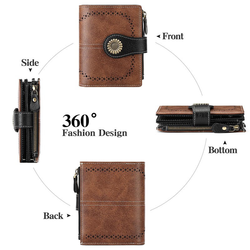 SENDEFN Small Womens Wallet Leather Bifold Card Holder RFID Blocking
