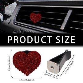 Car Diffuser, Car Air Fresheners Vent Clips, Rhinestone Heart Shaped Crystal Car Air Freshener Vent Clips, Bling Air Vent Clips Bling Inter Decor Accessories Fit for Cars, Trucks (Red)
