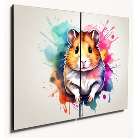 The Plum Penguin Hamster Wall Art: Dual A4 MDF Wood Panels, Watercolor Style Home Decor
