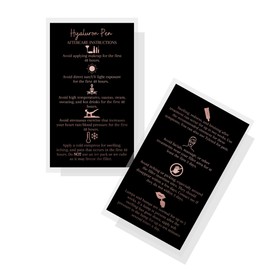 Hyaluron Pen Filler Aftercare Instruction Card | 50 Pack | Physical Printed 2x3.5” inches Business Card Size | Black with Rose Gold Glitter Design