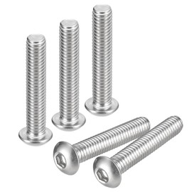 sourcing map 3/8-16x2" Button Head Socket Cap Screws, 5pcs 304 Stainless Steel Fasteners Hex Bolts Screws, Full Thread Hex Drive Screws
