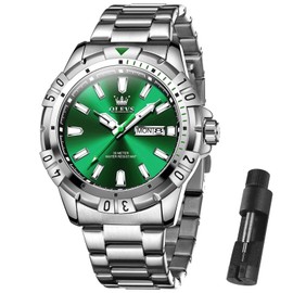 OLEVS Mens Watches Stainless Steel Watches for Men Silver Blue Dial Business Dress Analog Quartz Classic Casual Date Wrist Watches Luminous Waterproof