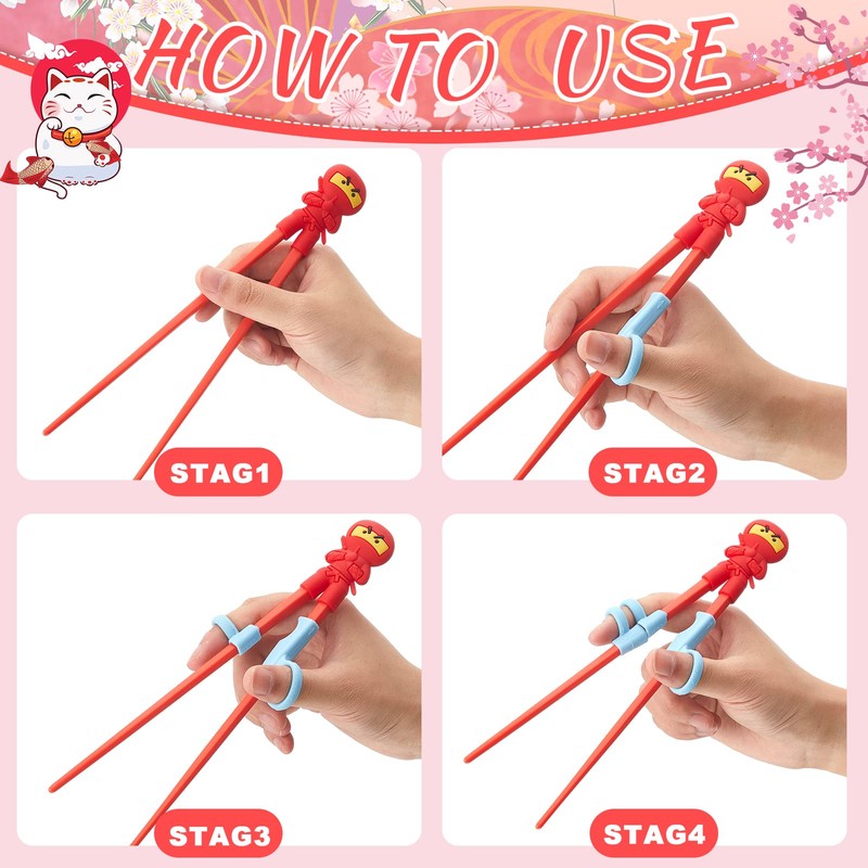 Nuanchu 6 Pairs Training Chopsticks for Beginners, Cute Tableware Reusable