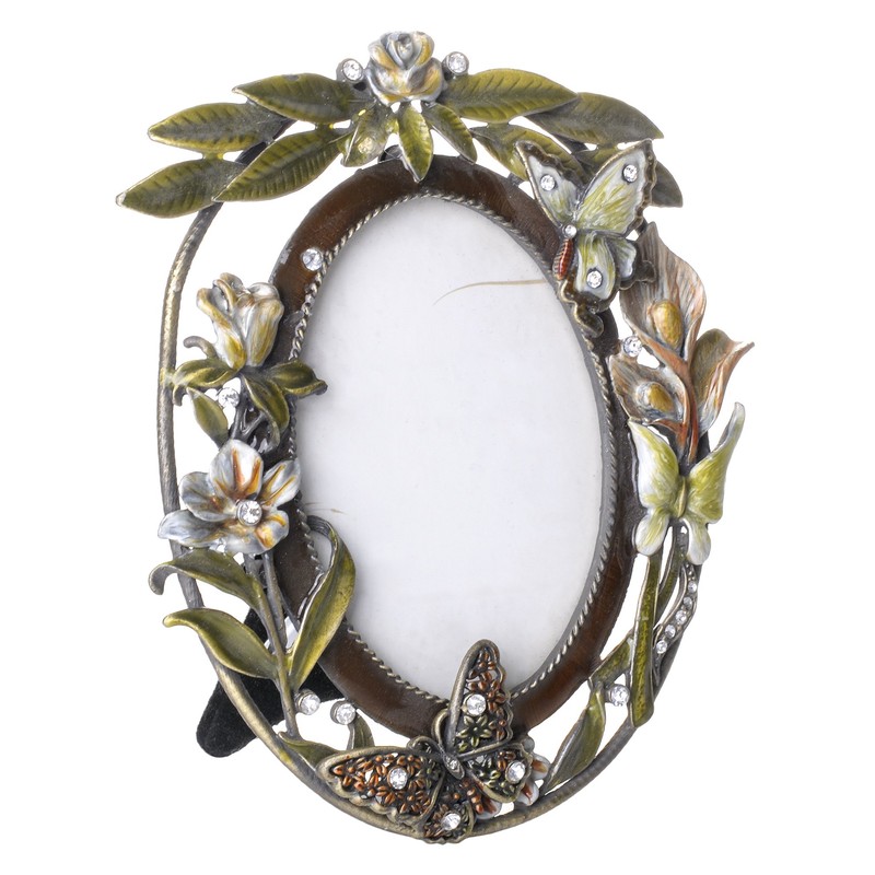 ChezMax Stylish Green Flower and Butterfly Pattern Ellipse Metal Photo