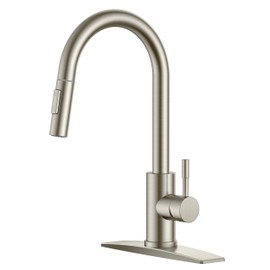 FORIOUS Kitchen Faucet with Pull Down Sprayer, Brushed Nickel High Arc Modern Classic Sink Faucet Stainless Steel with Deck Plate Fit for 1 or 3 Hole for Pot Filler Bar Farmhouse Laundry Rv