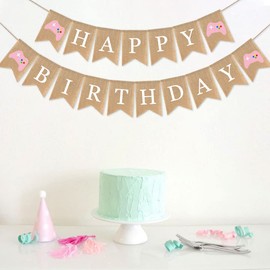Video Game Birthday Decorations for Girls Kids and Adults, Pink Game Controller Happy Birthday Burlap Banner,Game Zone Gamer Themed Birthday Sign and Flag,Game On and Level Up Unlocked Party