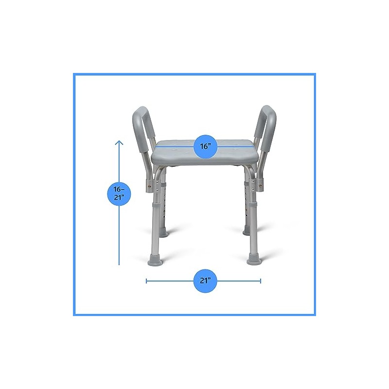 Medline Bath Bench Shower Seat with Padded Armrests, Ideal for