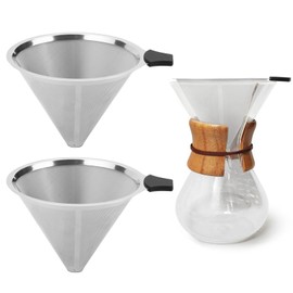 2 Pack Coffee Filters Compatible with Chemex (6, 8, 10 cup) and Hario V60 02 and 03 drippers, Pour Over Coffee Filters- Reusable and Permanent Coffee Cone Dripper