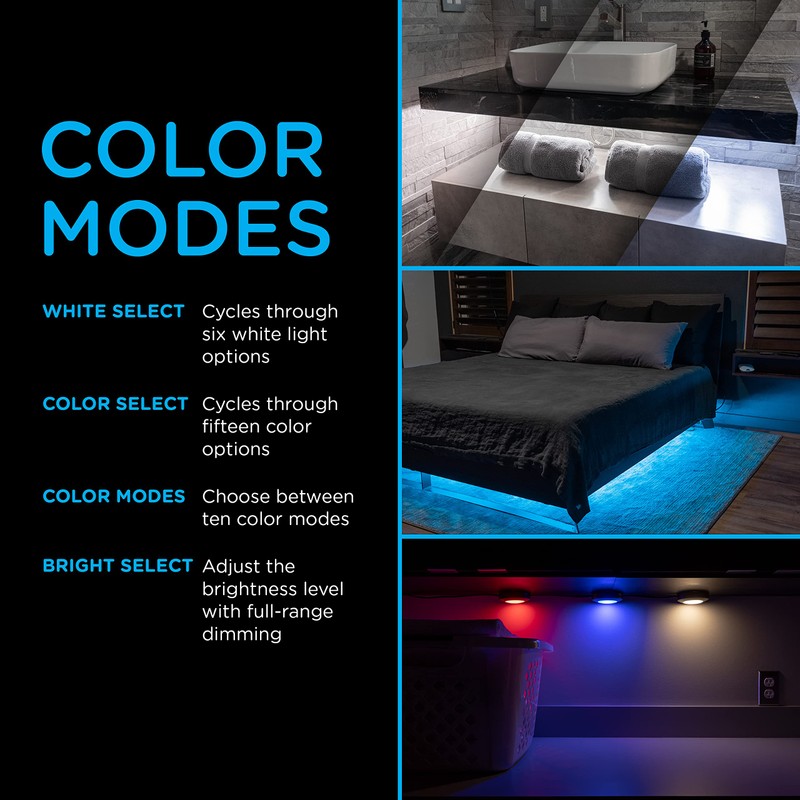 ENBRIGHTEN Spectrum LED Pucks, 3 Puck, Multicolor or White, Dimmable,