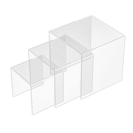 Sezanrpt Square Acrylic Shelf Risers 3pcs, Acrylic Dessert Table Display Set, Clear Acrylic Showcase Collectibles Display Shelf for Funko Pop, Cupcake, Toys, Watches, Table Decorations - 4''x5''x6''