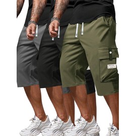 Hidkat Men's Capri Pants Cargo Shorts Below Knee 3/4 Long Hiking Shorts Lightweight with Multi Pockets