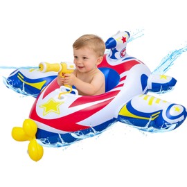 Baby Airplane Pool Float with Handle & Squirt Gun, Baby Swim Float Swimming Pool Float Kids Toddler Floaties Toddler Pool Float Age 1-4 Boys Girls Inflatable Ride-ons Pool Beach Toys