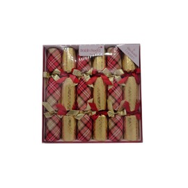 R&R Christmas Cracker Party Favor Set of 6 Gold and Red Plaid
