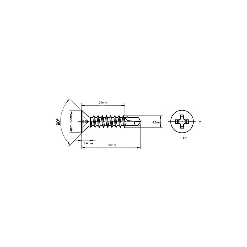 4.2mm x 38mm Self Drilling Countersunk Screws Steel Self Tapping