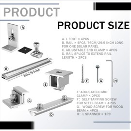 Tandefio Solar Panel Mounting Kit to Mount for 1 or 2 Solar Panels Within 76 cm Aluminum Solar Panel Roof Mounts Bracket Kit for Wood Tin Roof