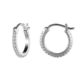 AoedeJ Sterling Silver CZ Huggie Hoop Clip On Earrings (White)