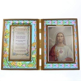 C BC Stained glass double frame with Act of Consecration to Sacred Heart and Jesus image 18cm