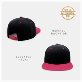 CHOK.LIDS Flat Bill Visor Classic Snapback Hat Blank Adjustable Brim High Top End Trendy Color Style Two Tone Baseball Cap (Black/Hot Pink)