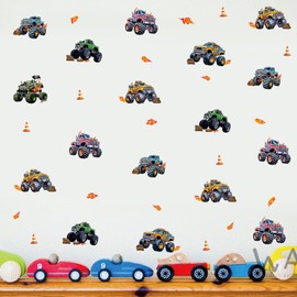 Car Wall Stickers for Boys Bedroom Decor Cool Car All Terrain Vehicle Wall Decals for Boys Room DIY 68pcs Wall Stickers for Nursery Playroom Kindergarten Furniture 4 Sheets