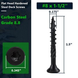 100 Pack #8 x 1-1/2" Black Deck Screws Wood Screws with Star/Torx Drive, Rust Resistant Epoxy Coated, Heavy Duty Structural Wood Screws with Quick Self Tapping Point, Torx Bit Included