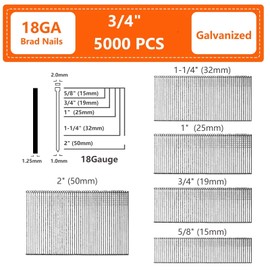 SITLDY 18 Gauge Galvanized Brad Nails, Brown T-head 3/4 Inch 5000-Pack, Small Finishing Nail Gun Nails for Pneumatic, Electric 18GA Brad Nailer Gun