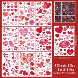 218 Pcs Valentines Day Window Clings Decor, Heart Valentines Decorations Reusable Double-Sided Valentine Window Clings Decoration for Home Glass Windows