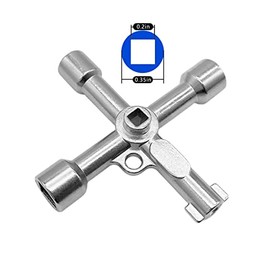 Llave de Utilidad Multifuncional de 4 Vías, Llave Cruzada Universal 4 en 1 de Acero Inoxidable Triangular Cuadrada para Válvula de Medidor de Agua y Gas, Gabinete de Ascensor (Plateado)