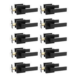 Tinewa 10 Pack Square Privacy Door Levers Locksets in Matte Black Finish, Bed/Bath Door Levers Keyless Interior Handles,Reversible for Left Right Handed Doors