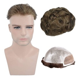 Amiable- Peluquín para hombres, piel fina y suave de poliuretano con encaje frontal de 1,5 pulgadas, gorro de piel de 8 x 10 pulgadas y 0,06 mm, postizos de repuesto de cabello humano virgen europeo p