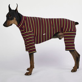 Lucky Petter Small Dog Jammies - Stretchable Dog Pajamas Onesie Bodysuit (5X-Large, Stripe Navy)