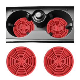 ZNDAW 2 PCS Car Cup Holder Coasters, 2.75 Inch Anti-Slip Soft Auto Insert Drink Mat Decor, Universal Automotive Embedded Coaster Shockproof Water Bottle Holder Pads for Women Men (Red)