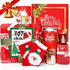 Christmas Gifts for Women, Christmas Throw Blanket, Birthday Gifts Box Basket for Mom, Wife, Girlfriend, Sister, 20oz Xmas Tumbler Gifts Basket for Women Who Have Everythings
