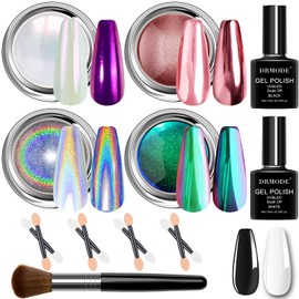 Chrome Nail Powder -White Pearl Chrome Powder for Nails, Holographic Mica Unicorn Iridescent Nail Chrome Powder, Pink Rose Gold Chrome Powder for Gel Nails, Green Aurora Chameleon Chrome Dust Nail Art