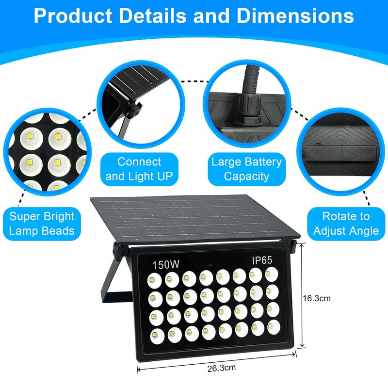 Indmird 150W Solar Security Lights, Solar Flood Lights, Solar Lights