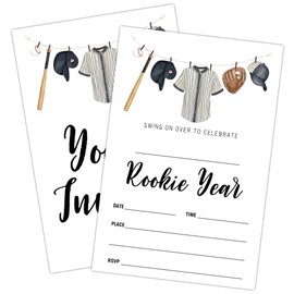 Baseball Birthday Invitations, Rookie of The Year Party Invitations for Boys Girls Teen, 20 Sports Theme Birthday Invites Cards with Envelopes, Baseball Party Favors Decorations
