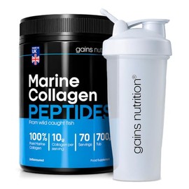 GN Hydrolysed Marine Collagen Peptides Powder, Unflavoured, Type I and III with 18 Amino Acids, 70 Servings, 700g, Supports Joints, Skin and Hair, with 600ml Shaker