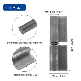 uxcell Weldable Lift Off Hinges, 8 Pack 3-1/7" x 1" Weld-on Steel Gate Flag Hinges with Removable Pin, Detachable Hinges for Metal Gate Swing Door Trailer Ramp