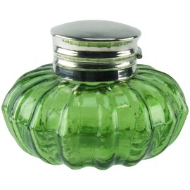 Treasure Gurus Antique Reproduction Silver Flip Top Light Green Thick Glass Inkwell