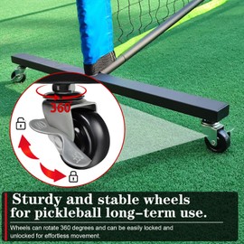 Pickleball Net with Wheels and Pickleball Paddles Set of 4, 22FT Pickleball Net Outdoor Pickle Balls, Court Marking Kit, and Carrying Bag for Driveway, Backyard