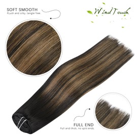 WindTouch Clip in Hair Extensions Real Human Hair Highlights 70g 22Inch #2T6P2 Balayage Dark Brown to Chestnut Brown Hair Extensions 7PCS Real Human Hair Clip ins