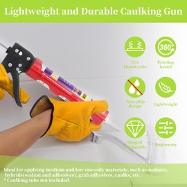 Drip-Free Caulking Gun Ratchet Rod Caulk Gun Applicator 15:1 Thrust Ratio Labor-Saving Lightweight Nylon Frame Cartridge Gun for 10oz/300ml Standard Caulk Tubes with Silicone Finishing Tools