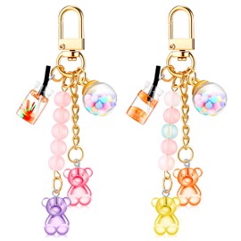 Ecally Cute Resin Bear Keychain Macaron Bear Keychains Candy Pendant Jewelry Gift Bag Key Ring Accessories for Girls Women (Orange Yellow, Purple Pink)