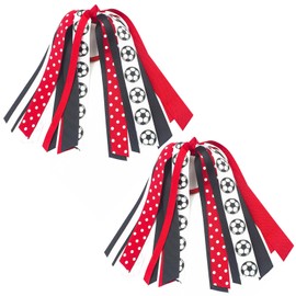 anshome 2PCS Soccer Ponytail Holders for Women Red Black Glitter Hair Ribbons Streamer Soccer Elastic Hair Ties Band Scrunchies Game Day Party Decor Back School Gift for Cheerleader Fans