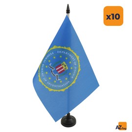 AZ FLAG - Set of 10 United States FBI Table Flag 5'' x 8'' - 10 Small US Federal Bureau of Investigation Office Flags 100% Polyester 21 x 14 cm - Mini Desk Flag with 10'' Pole and Black Plastic Base