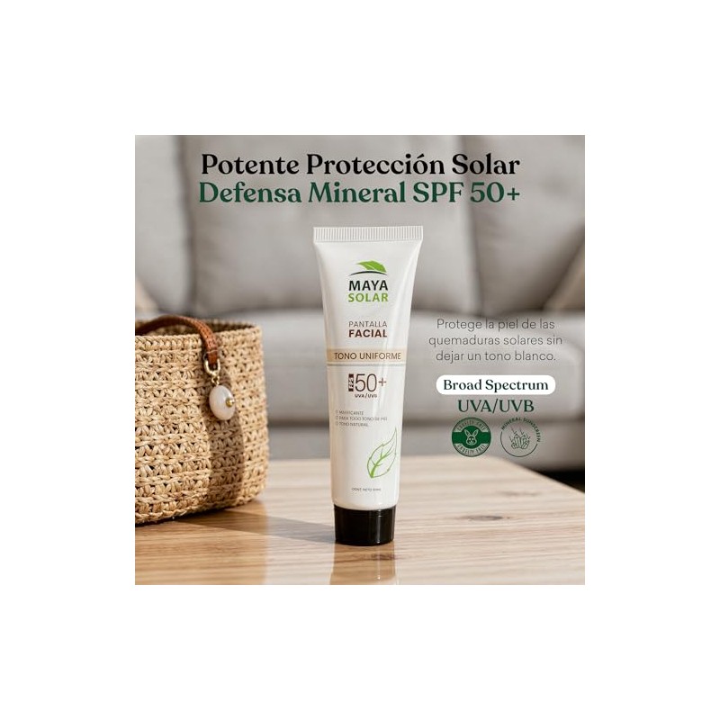 MAYA SOLAR Protector Solar Facial Tono Uniforme 50 ml, con